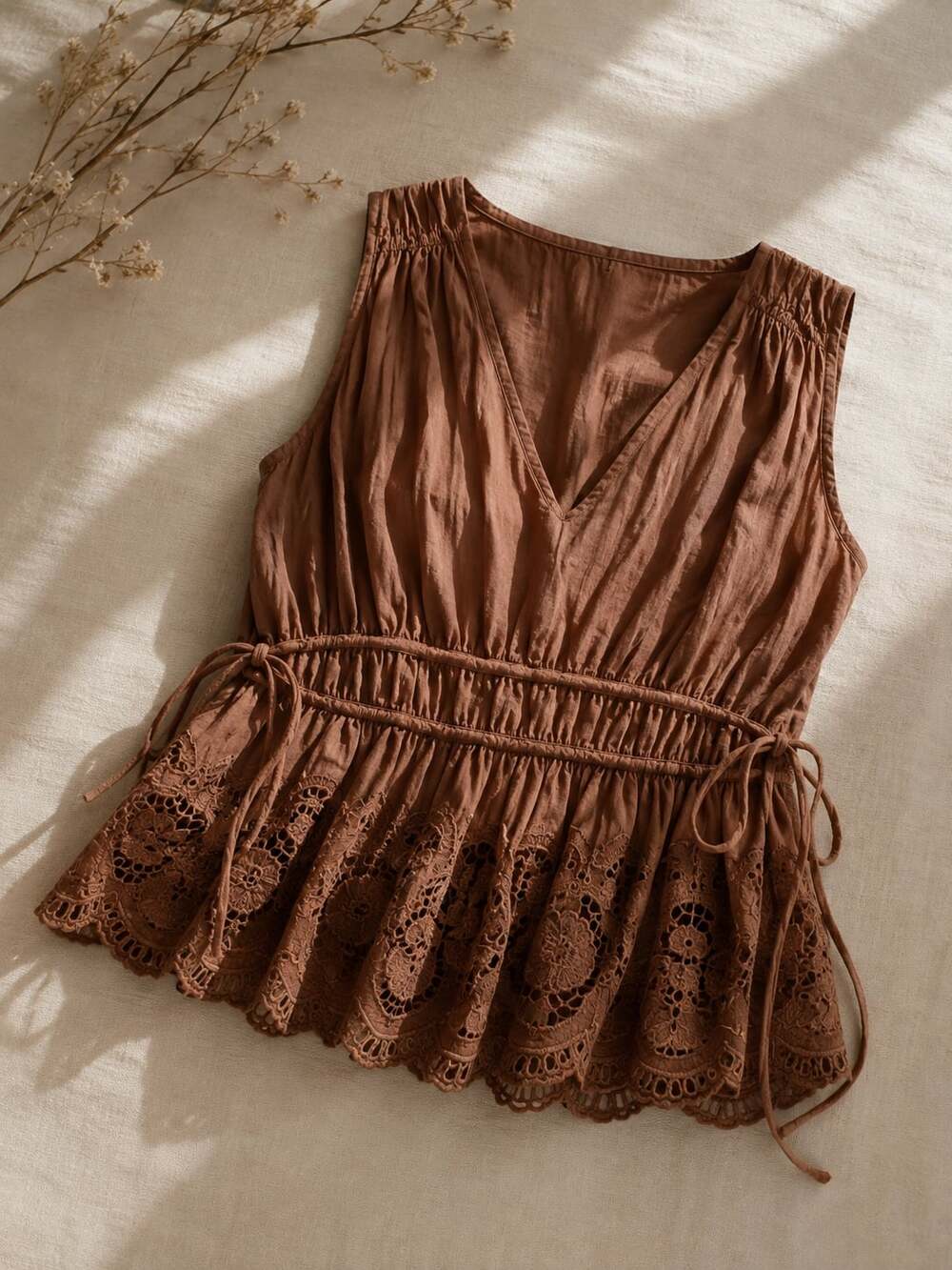 Lucky Brand Brown Lace Trim Mini Dress